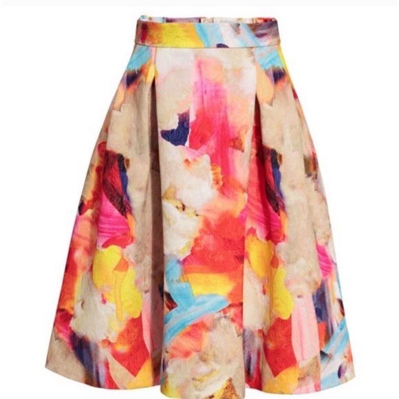 NEW H&M Watercolor Jacquard Embossed Skirt Size 12 - Picture 2 of 6